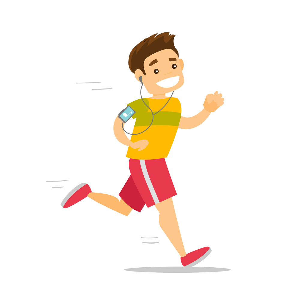 The graphic shows a man running